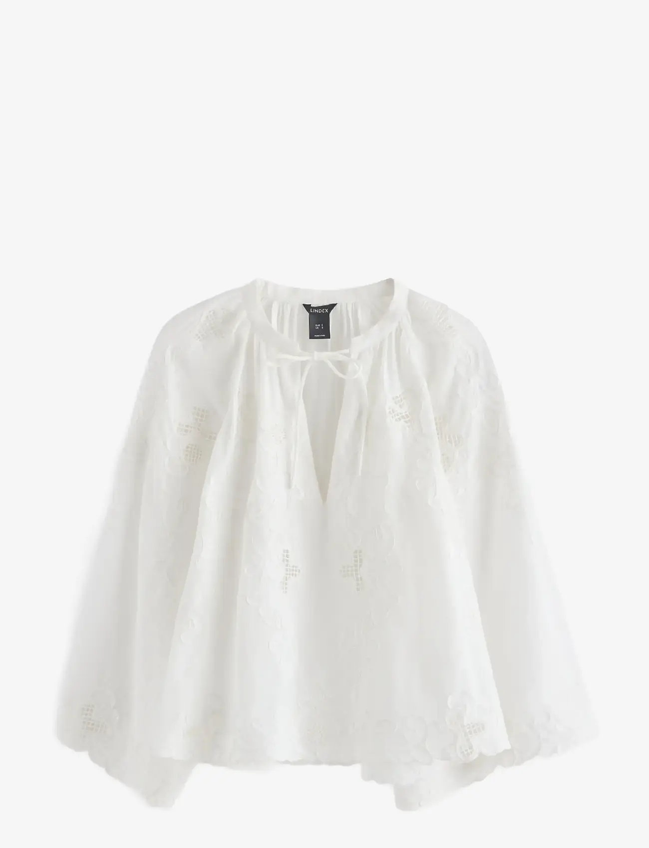 Lindex - Embroidered blouse with wide sleeves - langærmede bluser - off white - 1