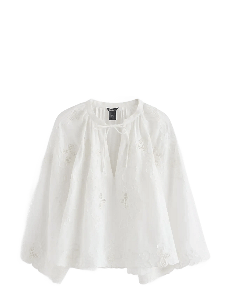 Lindex - Embroidered blouse with wide sleeves - langærmede bluser - off white - 1