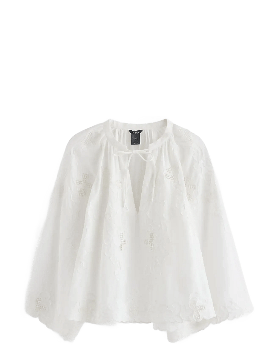 Lindex - Embroidered blouse with wide sleeves - langärmelige blusen - off white - 1