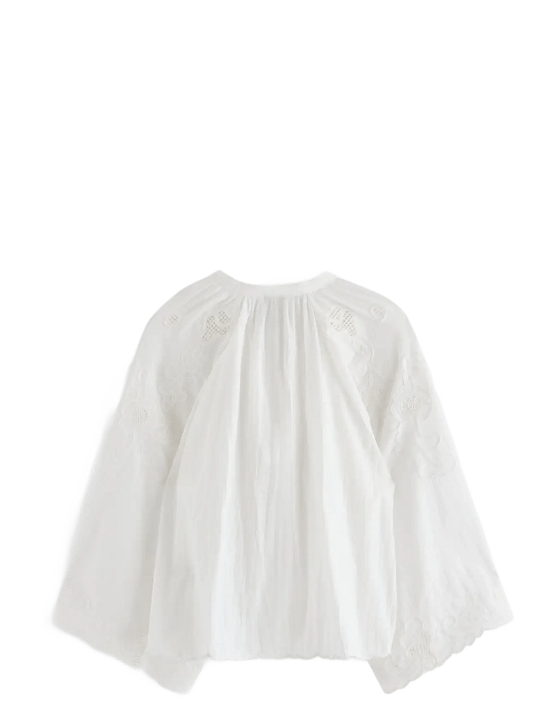 Lindex - Embroidered blouse with wide sleeves - langærmede bluser - off white - 2