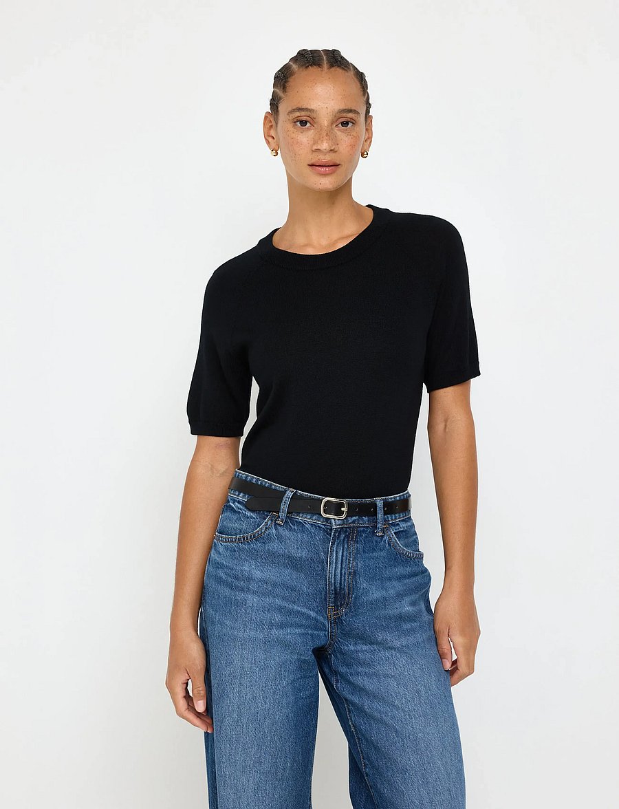 Lindex - Fine-knit top in merino wool - black - 0