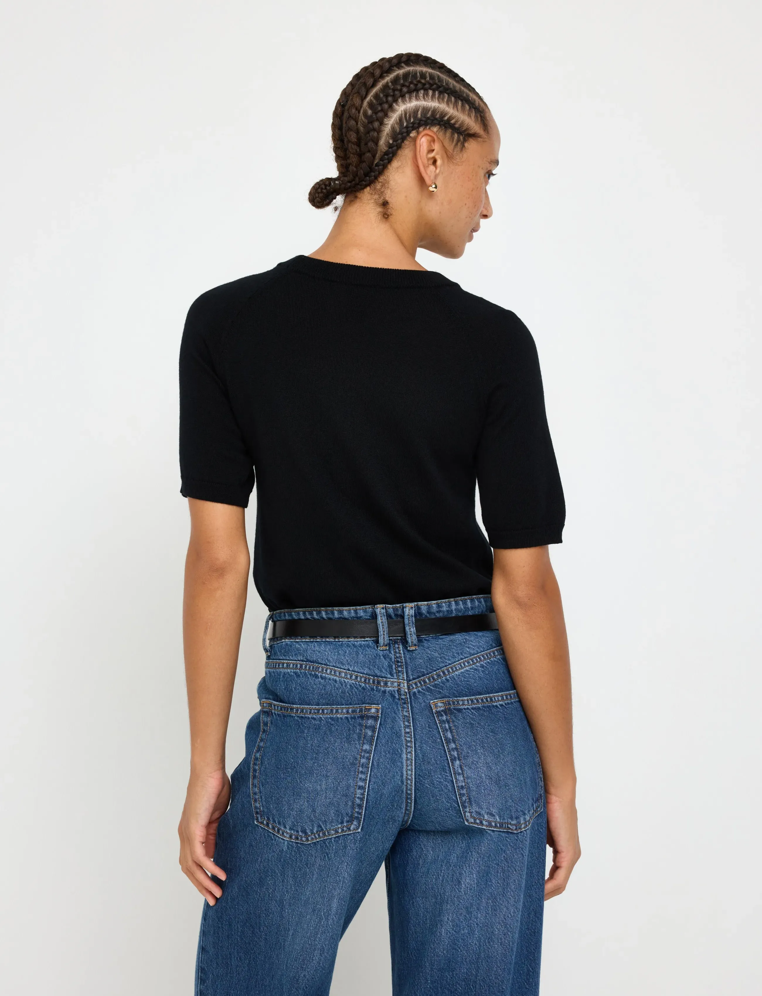 Lindex - Fine-knit top in merino wool - black - 3