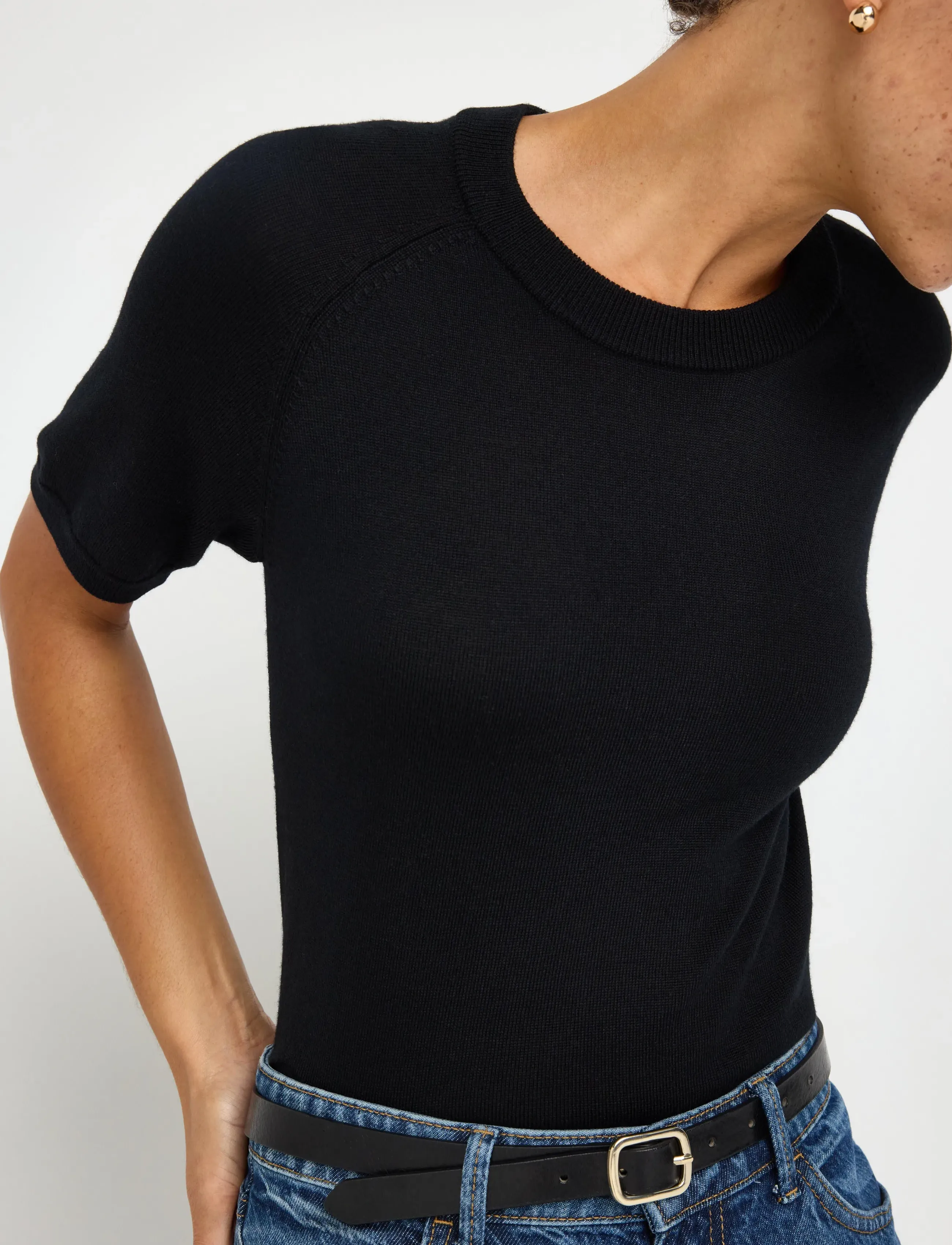 Lindex - Fine-knit top in merino wool - black - 4