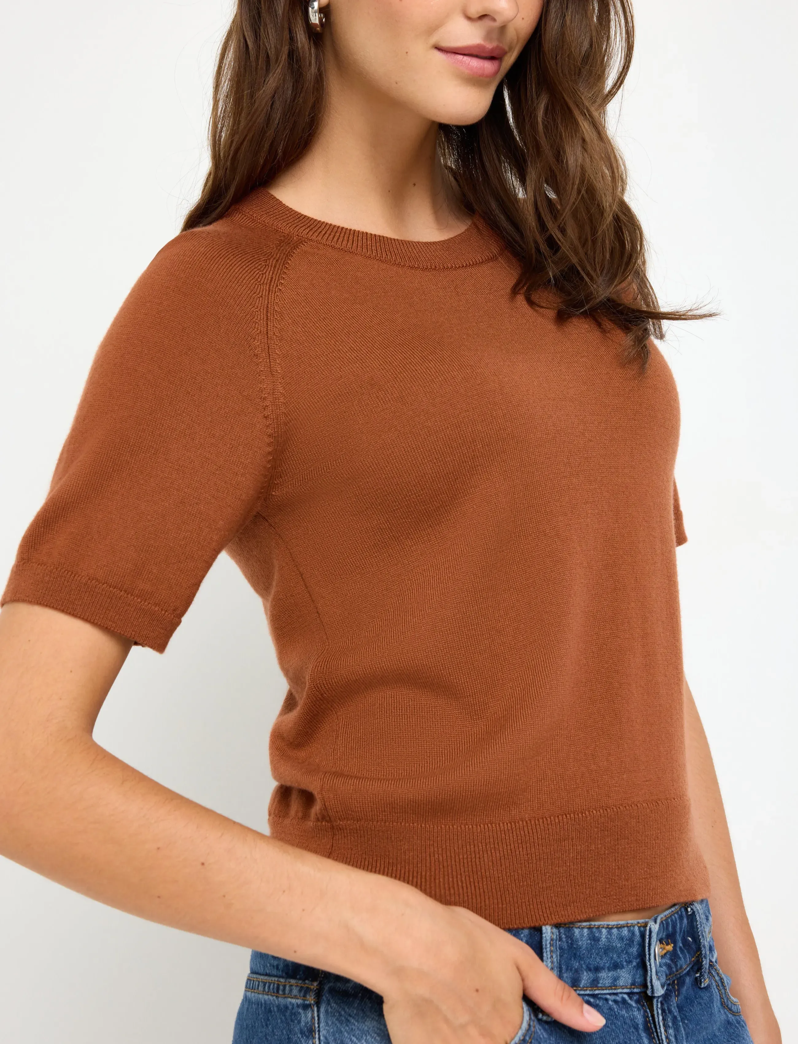 Lindex - Fine-knit top in merino wool - dusty orange - 4