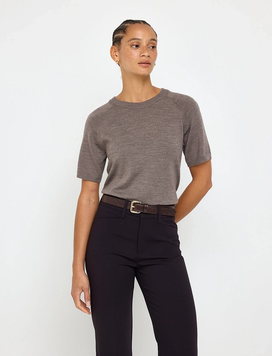 Lindex - Fine-knit top in merino wool - light brown melange - 0