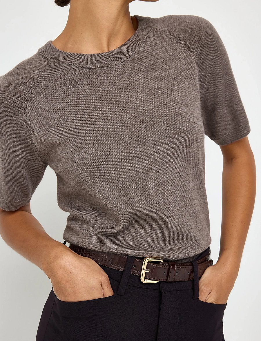 Lindex - Fine-knit top in merino wool - light brown melange - 4