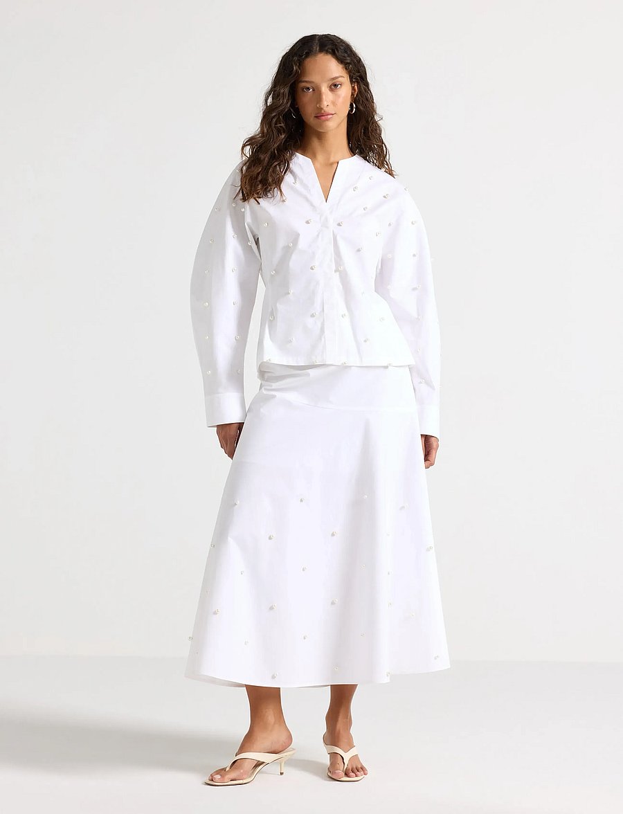 Lindex - Midi skirt with pearls - midi nederdele - white - 0