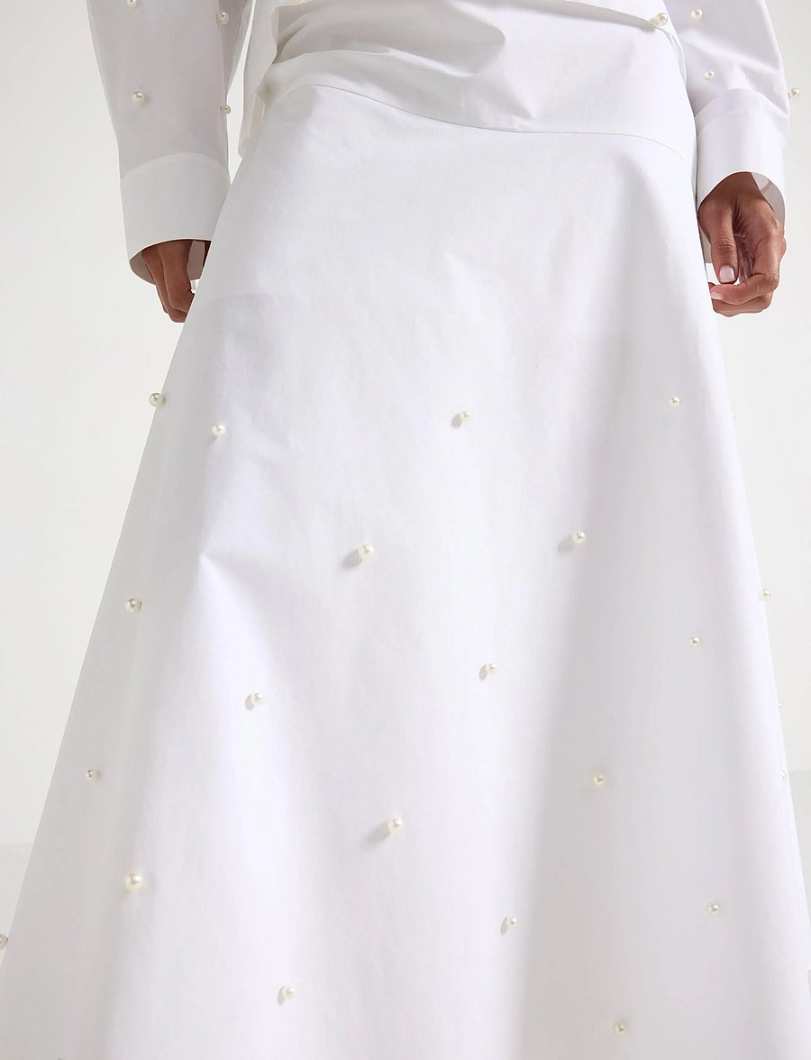 Lindex - Midi skirt with pearls - midi nederdele - white - 4