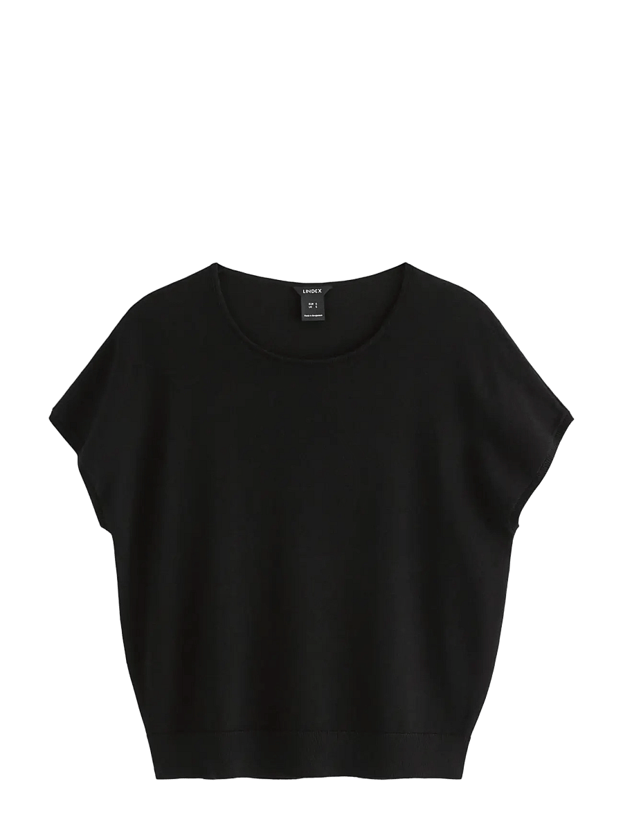 Lindex - Fine-knit short-sleeved top - black - 1
