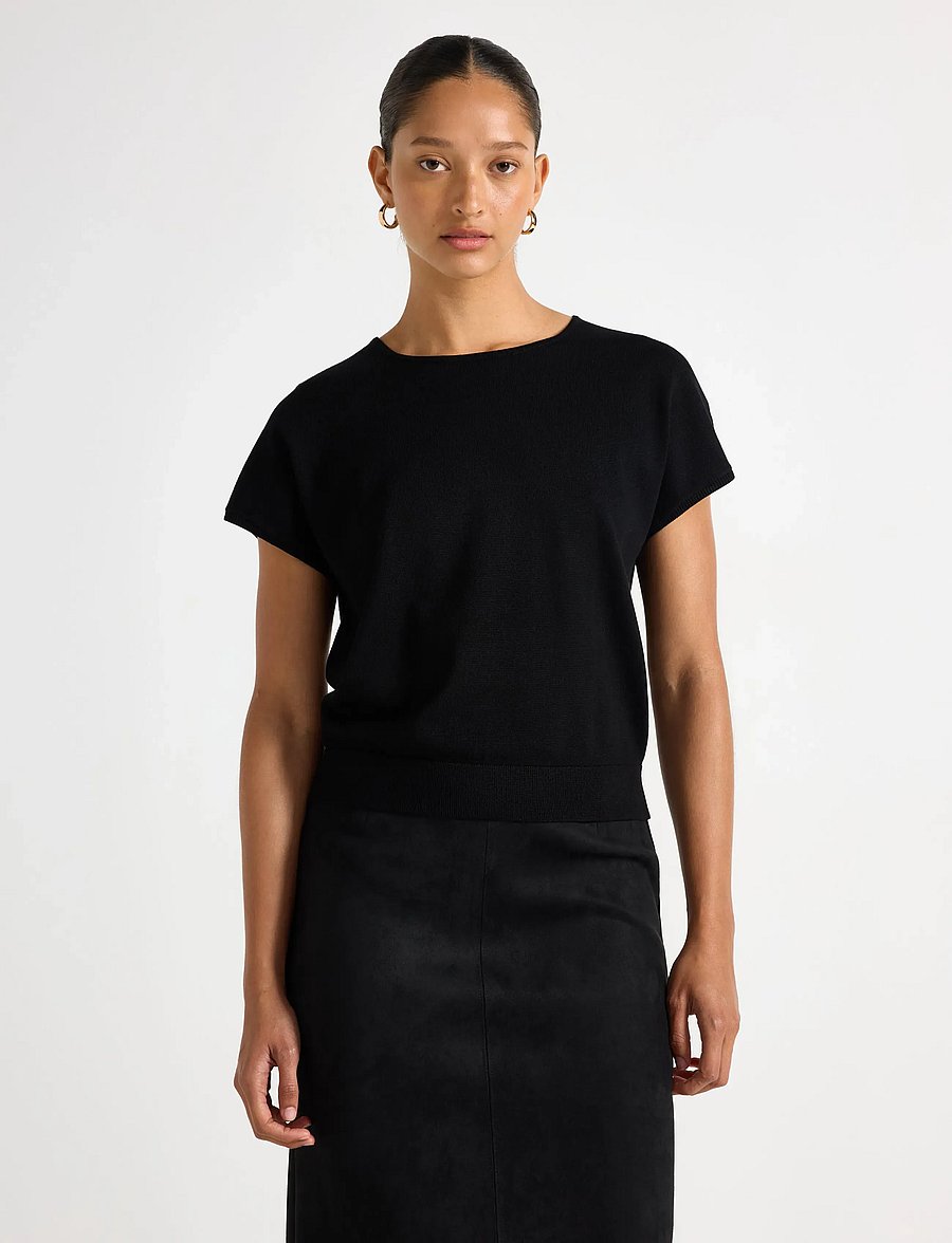 Lindex - Fine-knit short-sleeved top - black - 0