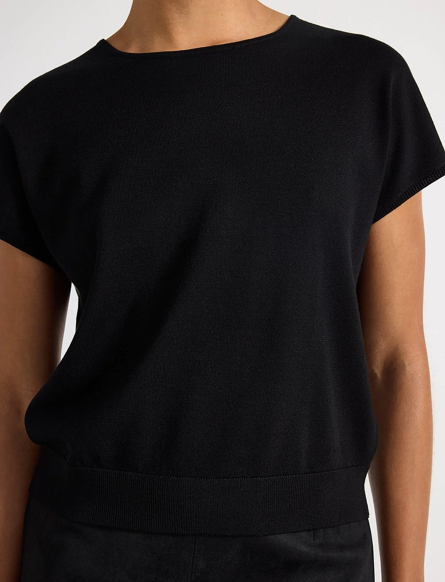 Lindex - Fine-knit short-sleeved top - black - 4