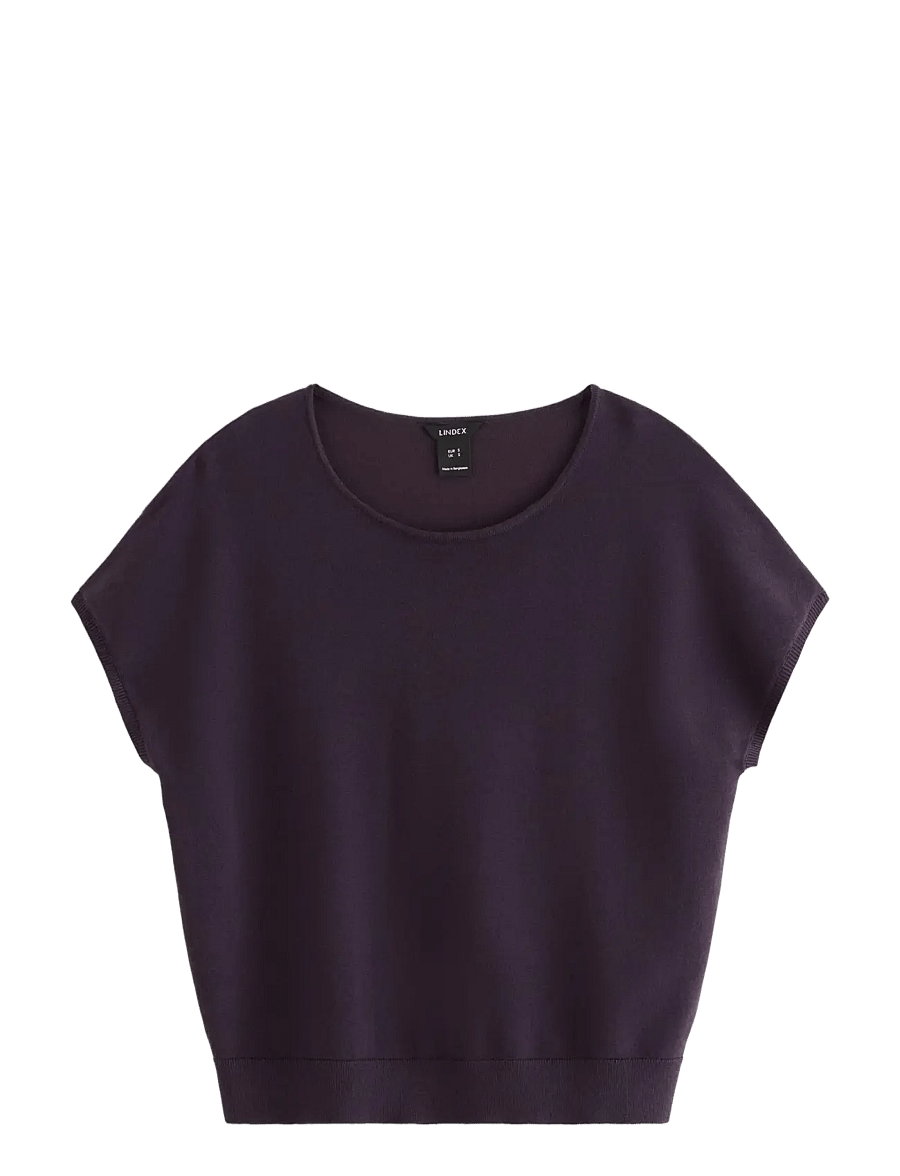 Lindex - Fine-knit short-sleeved top - pullover - dark dusty lilac - 1
