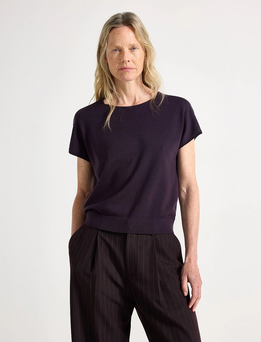 Lindex - Fine-knit short-sleeved top - pullover - dark dusty lilac - 0