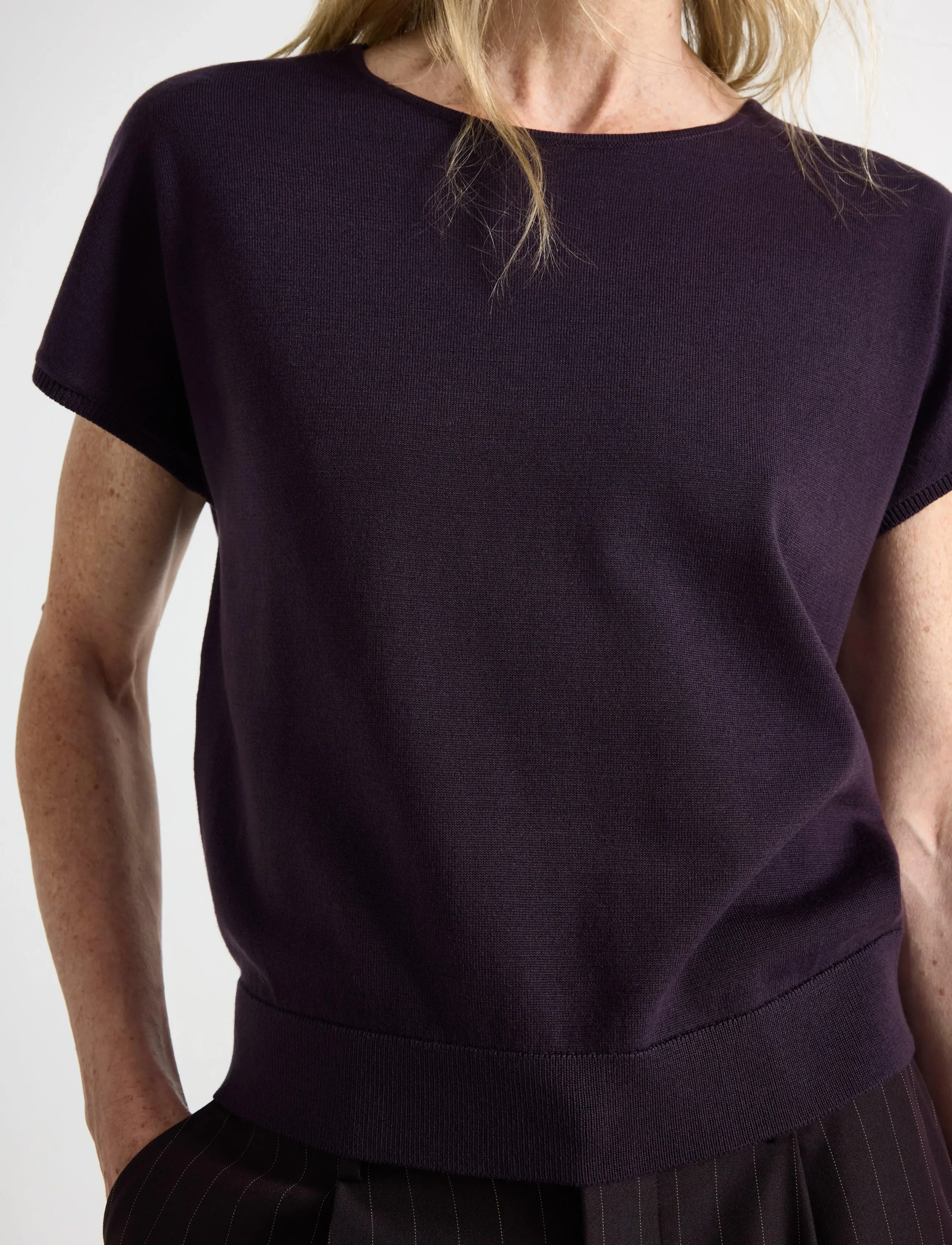 Lindex - Fine-knit short-sleeved top - pullover - dark dusty lilac - 4