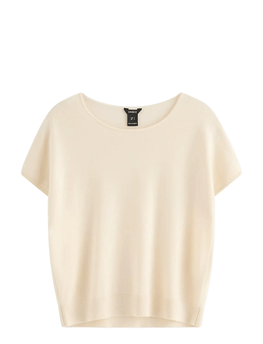 Lindex - Fine-knit short-sleeved top - light beige - 1