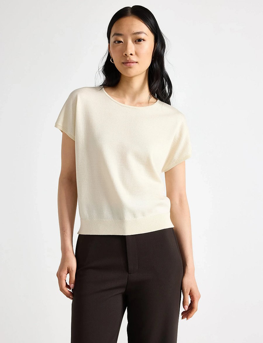 Lindex - Fine-knit short-sleeved top - light beige - 0