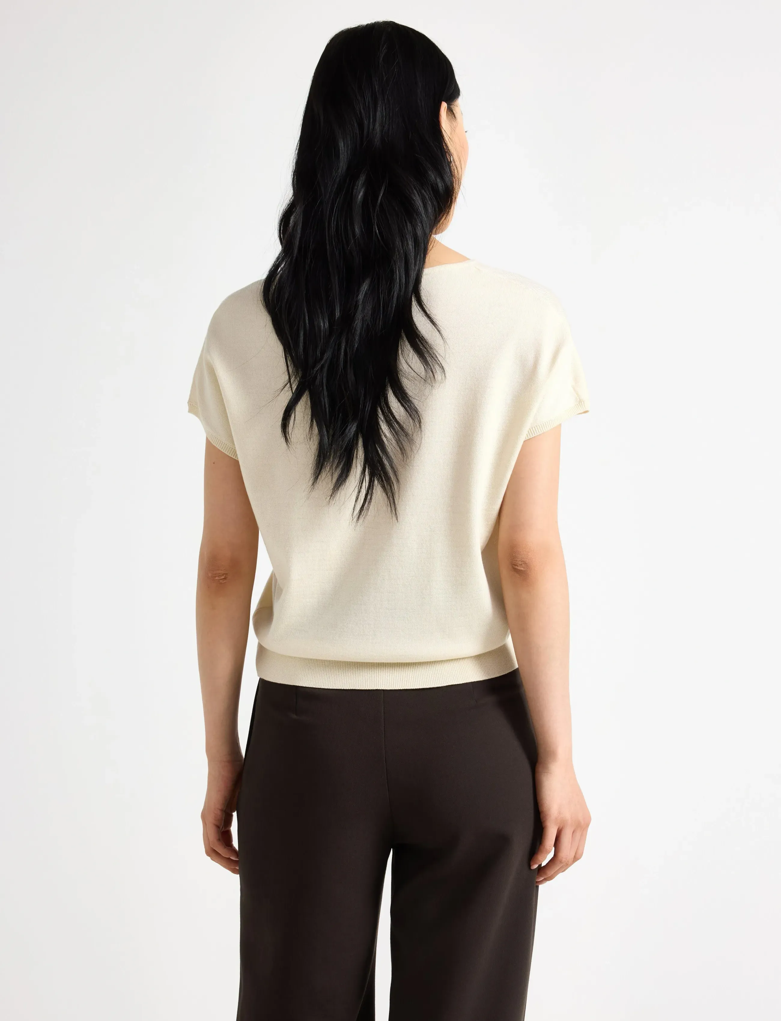 Lindex - Fine-knit short-sleeved top - light beige - 3
