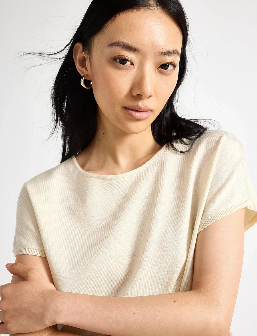 Lindex - Fine-knit short-sleeved top - light beige - 4