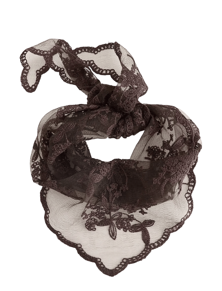 Lindex - Scarf with lace - schals - dark dusty brown - 0
