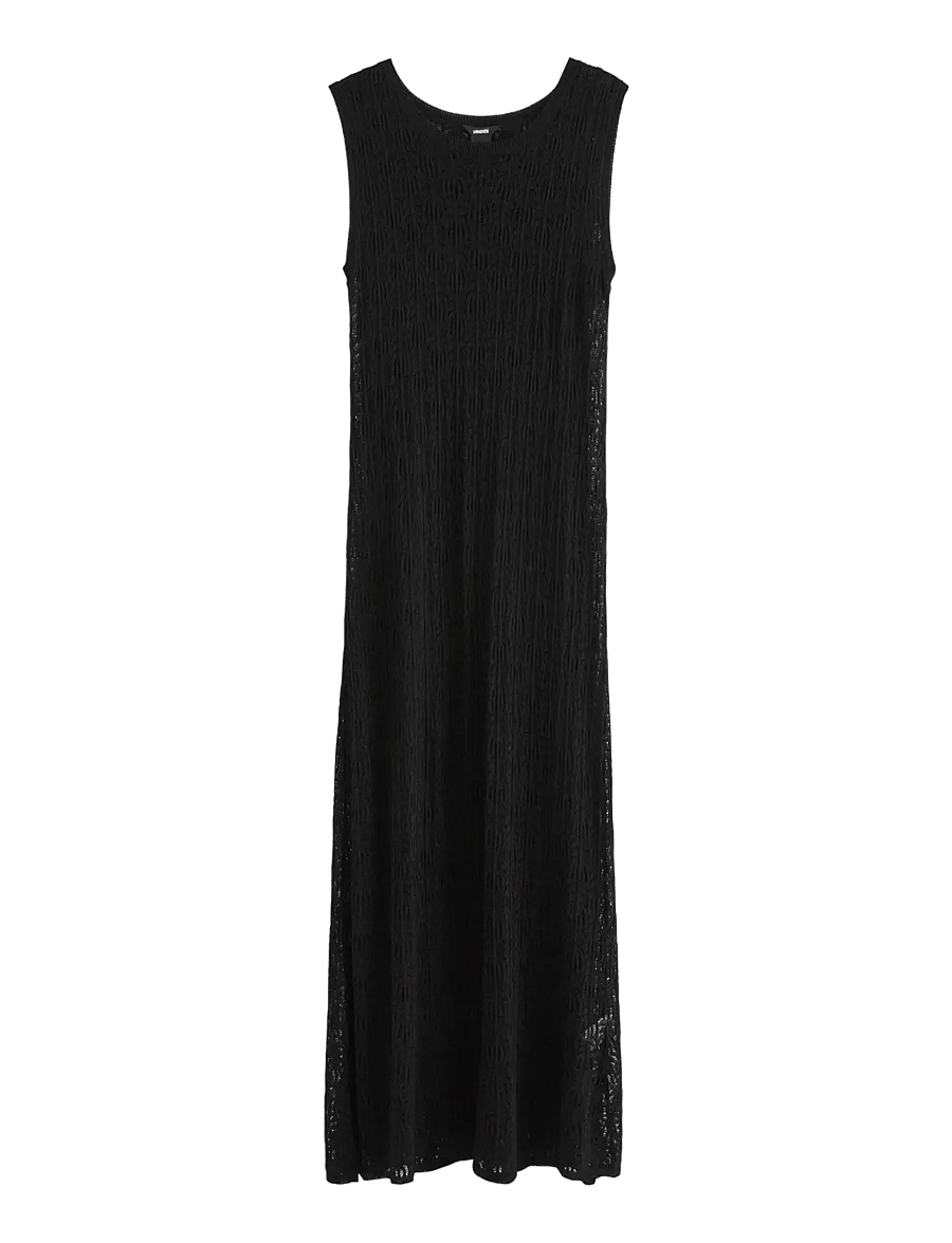 Lindex - Pattern knit midi dress - stickade klänningar - black - 1
