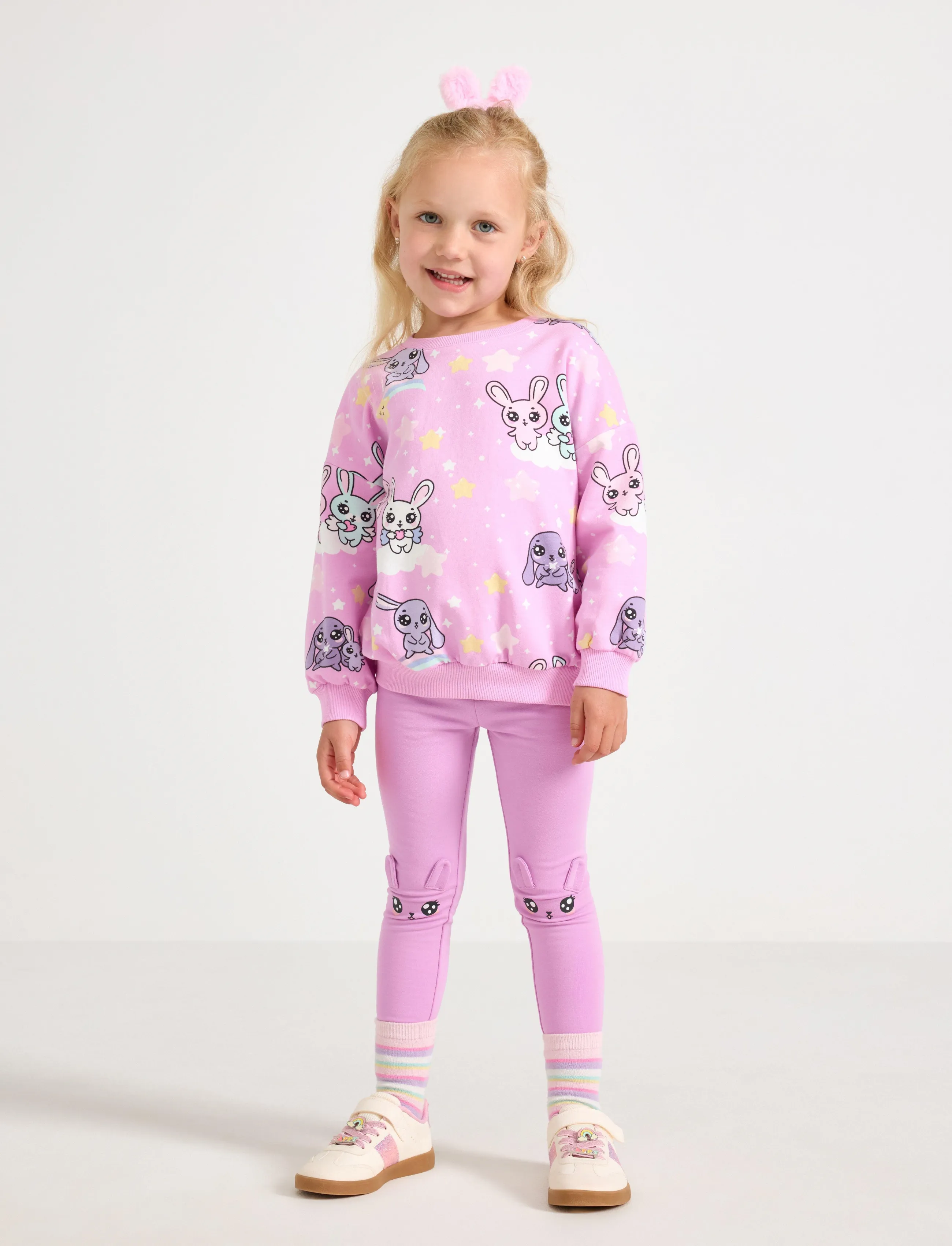 Lindex - Leggings bunnie face knees - leggings - light lilac - 0
