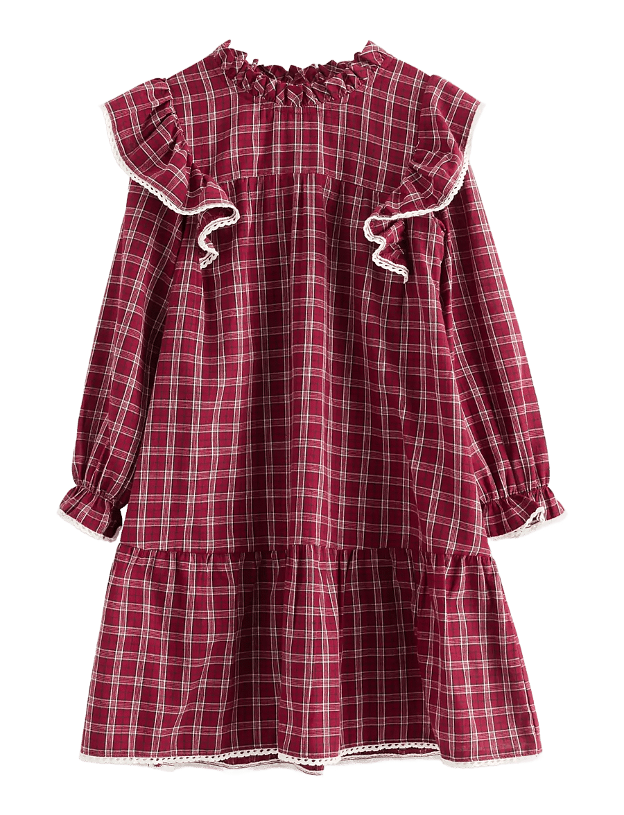 Lindex - Woven checked dress - langärmelige babykleider - dark red - 1