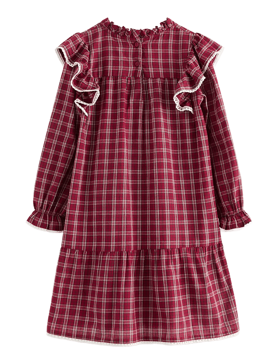 Lindex - Woven checked dress - langärmelige babykleider - dark red - 2