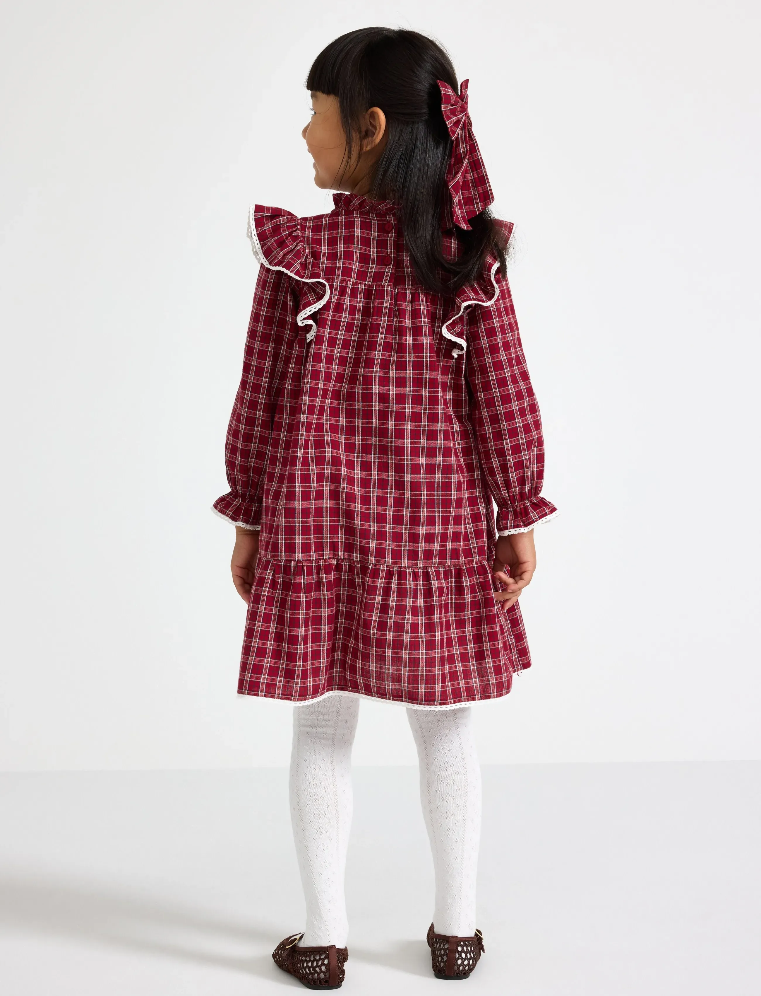 Lindex - Woven checked dress - langärmelige babykleider - dark red - 3