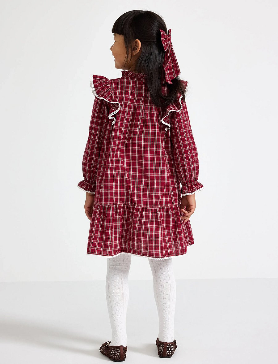 Lindex - Woven checked dress - langärmelige babykleider - dark red - 3