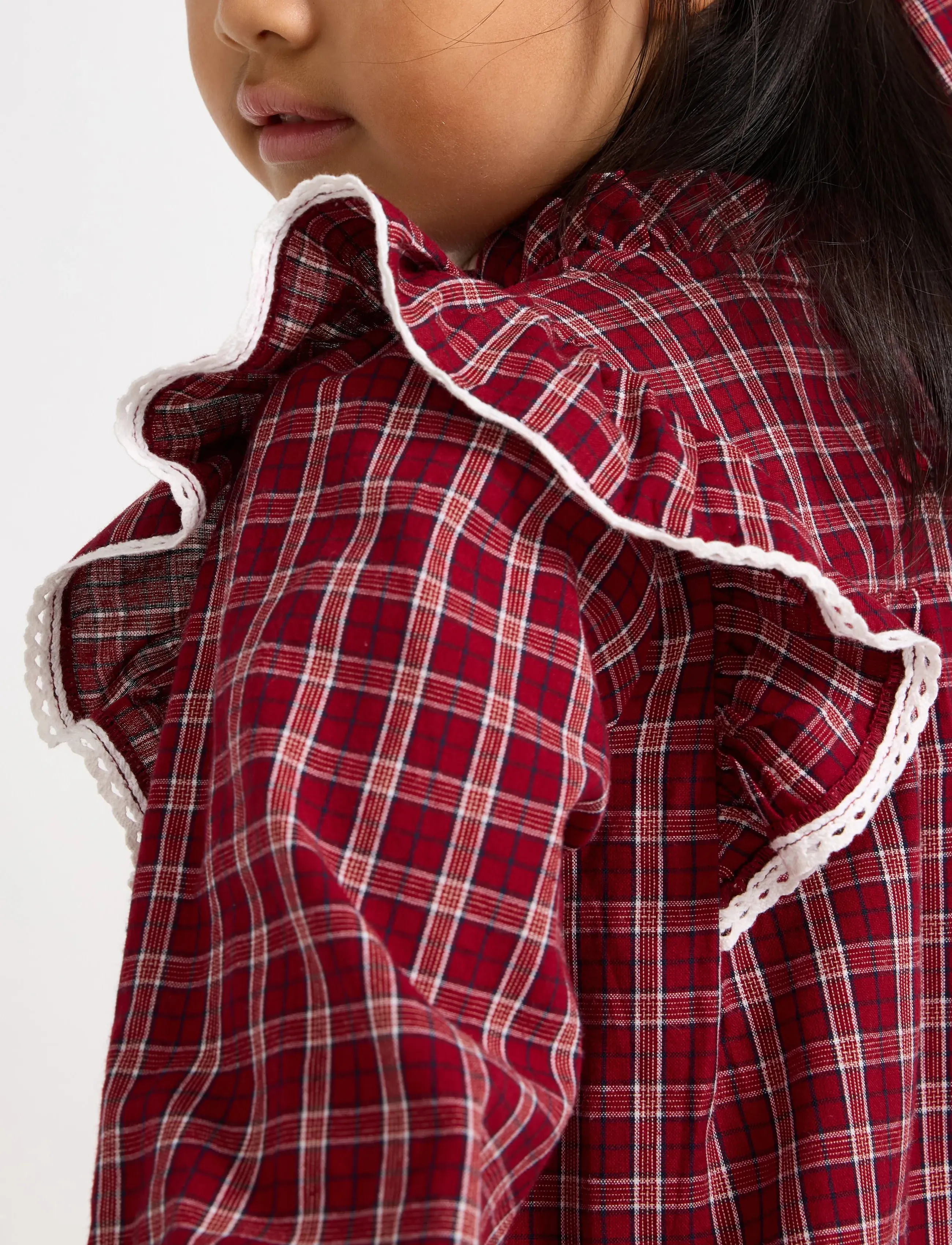 Lindex - Woven checked dress - langärmelige babykleider - dark red - 4
