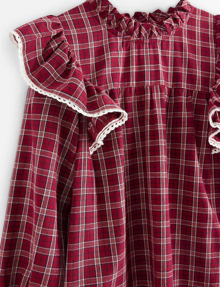 Lindex - Woven checked dress - langärmelige babykleider - dark red - 5