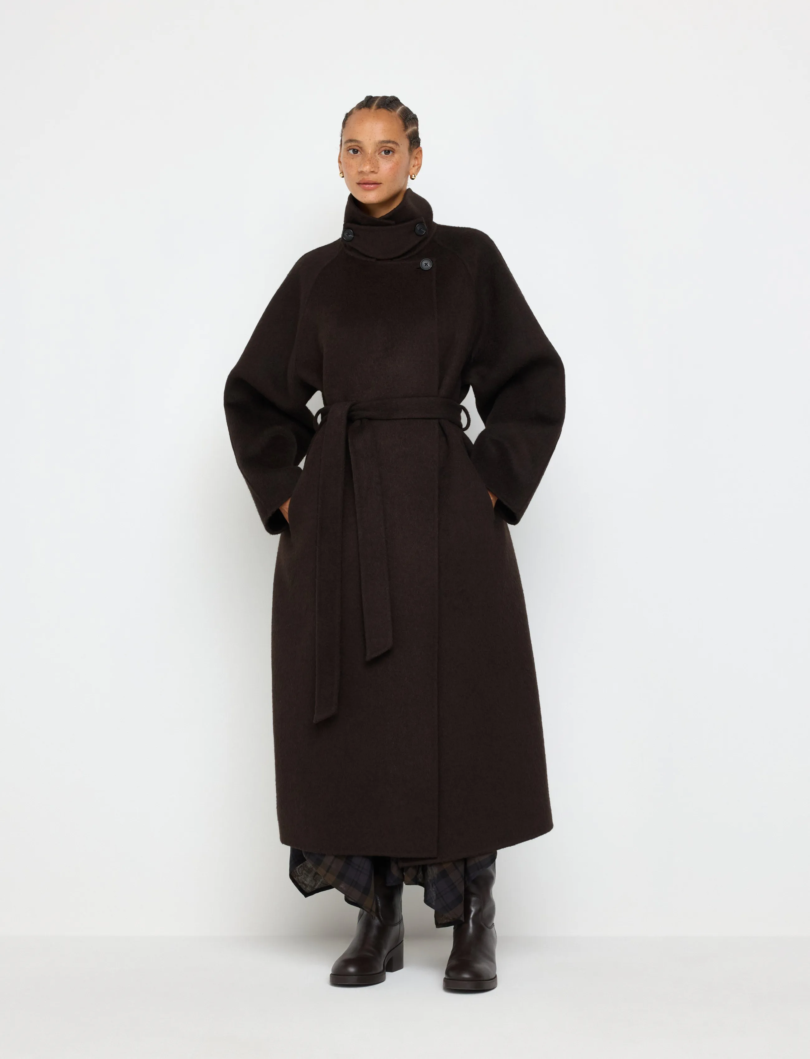 Lindex Coat in wool blend - Lindex - DARK BROWN MELANGE / brown