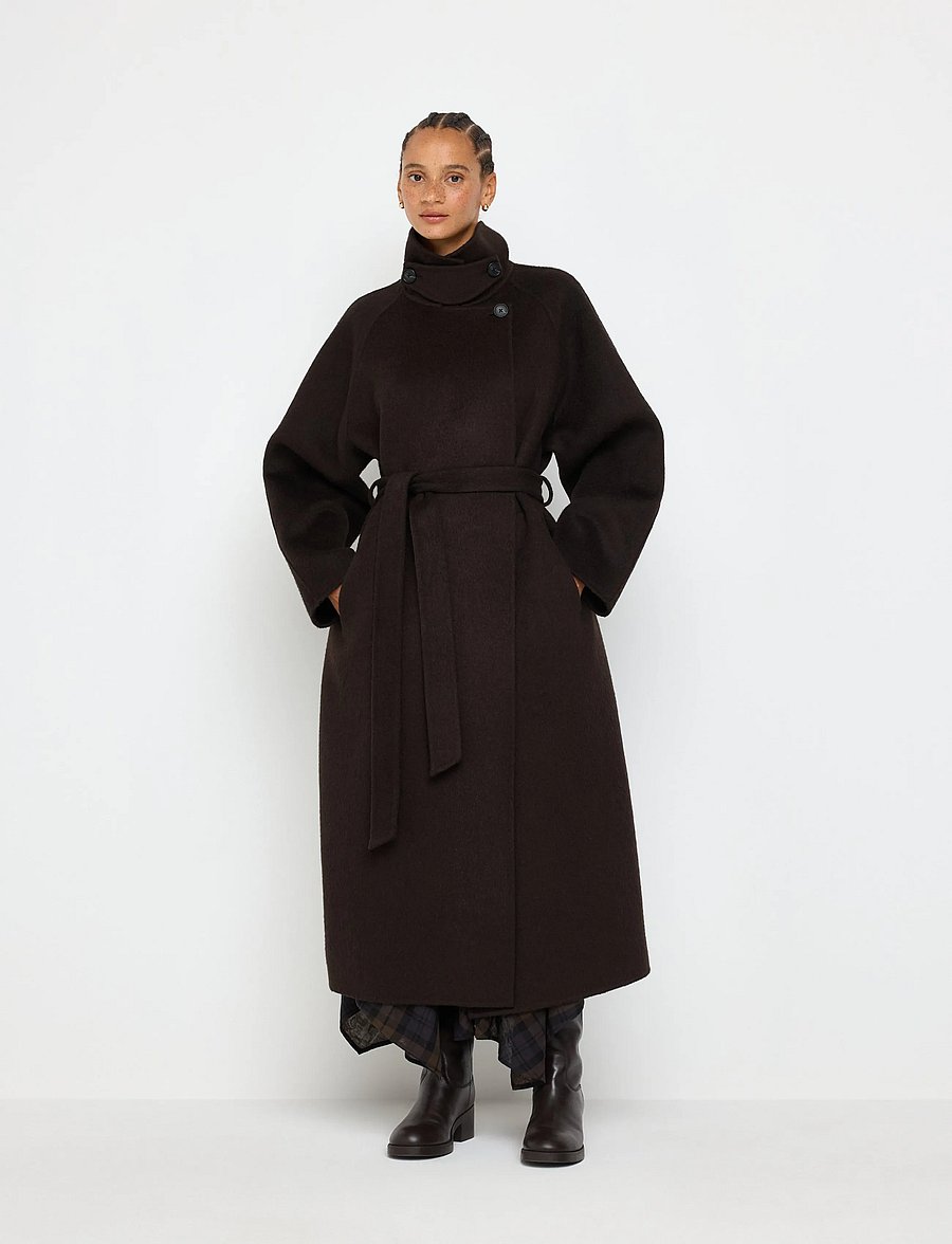Lindex - Coat in wool blend - winterjacken - dark brown melange - 0