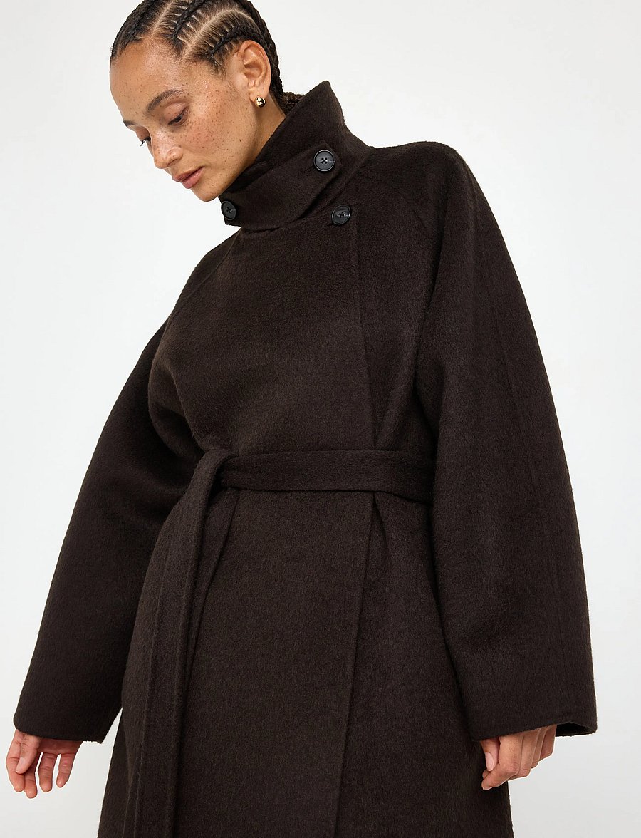 Lindex - Coat in wool blend - winterjacken - dark brown melange - 4