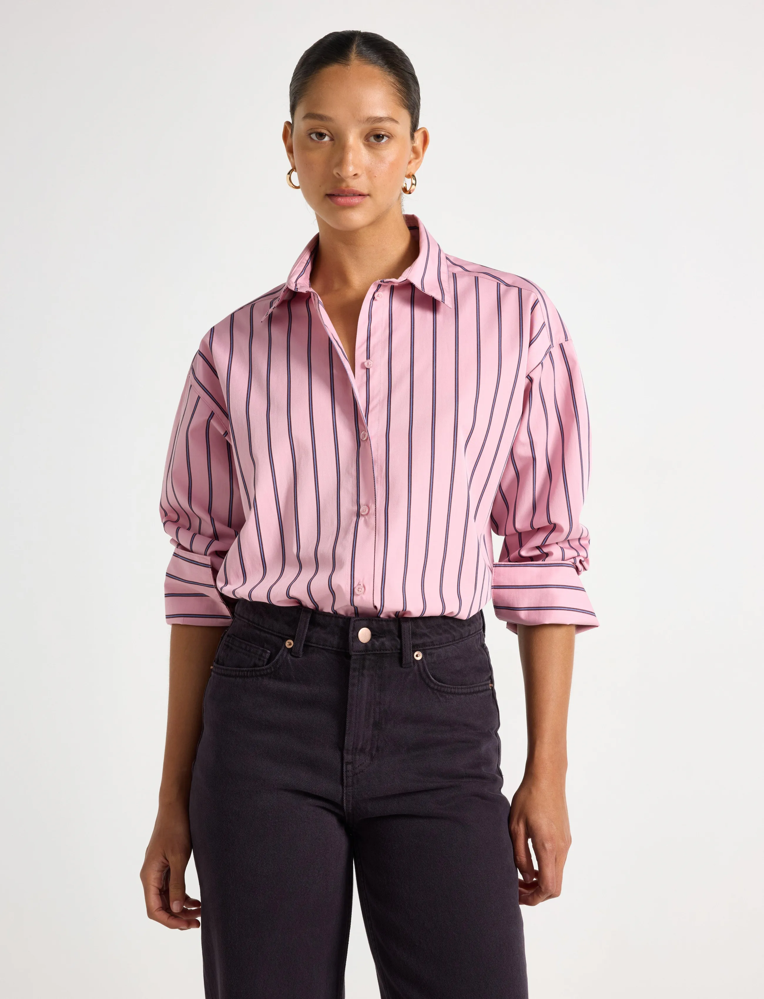 Lindex Oversized Shirt, Damen, Oversize Gestreiftes Hemd, Rosa, Gr.M