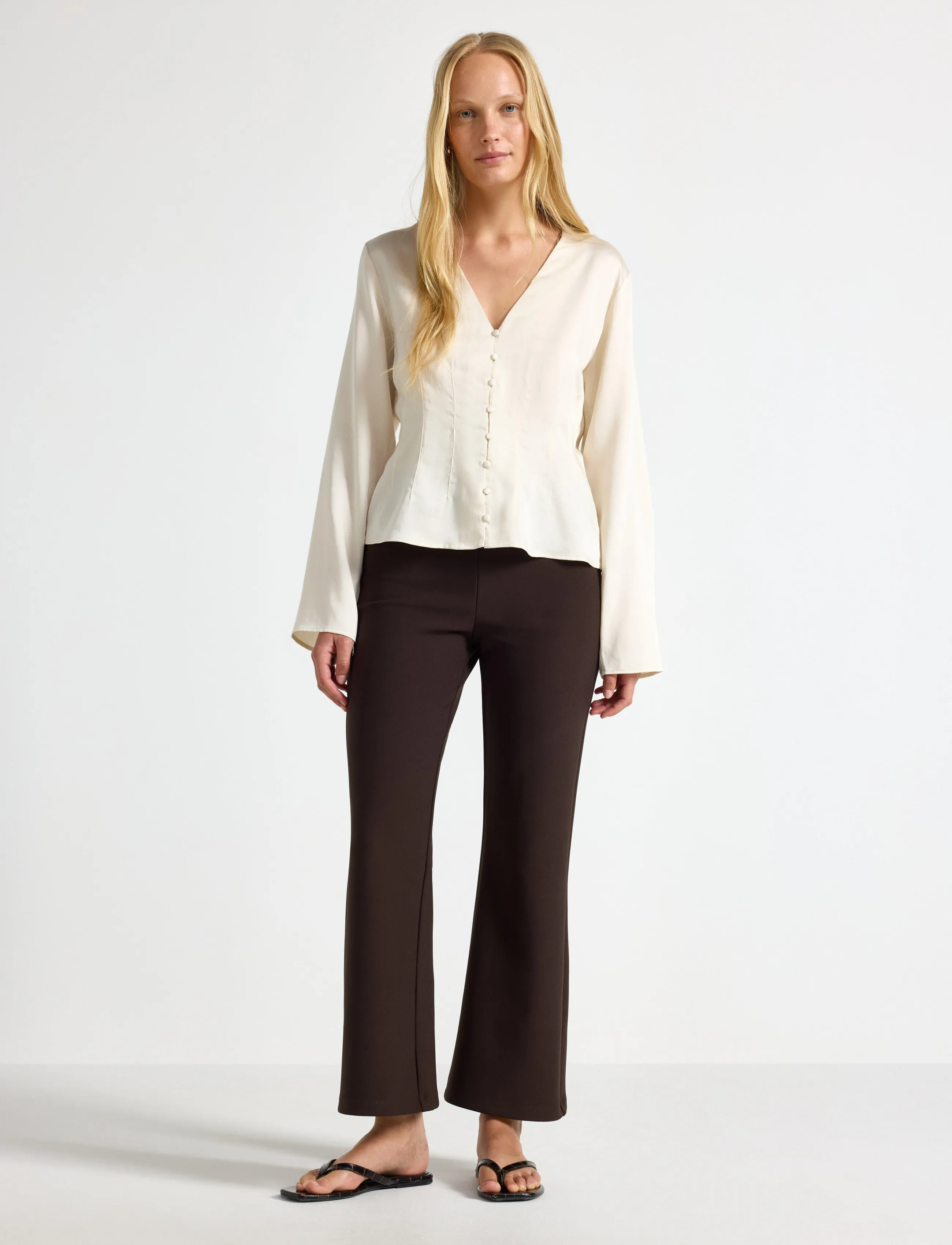 Lindex Flared cropped trousers - Lindex - DARK BROWN / brown