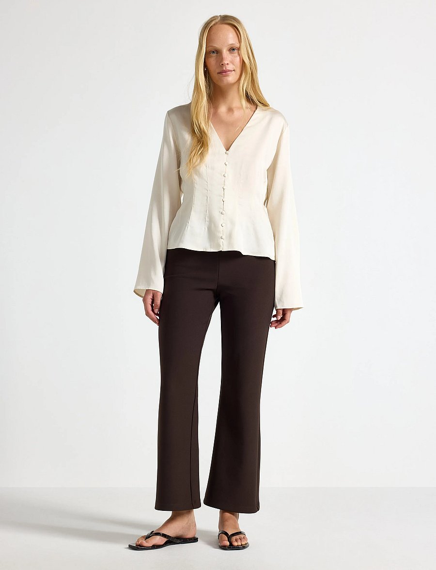Lindex - Flared cropped trousers - flare bukser - dark brown - 0