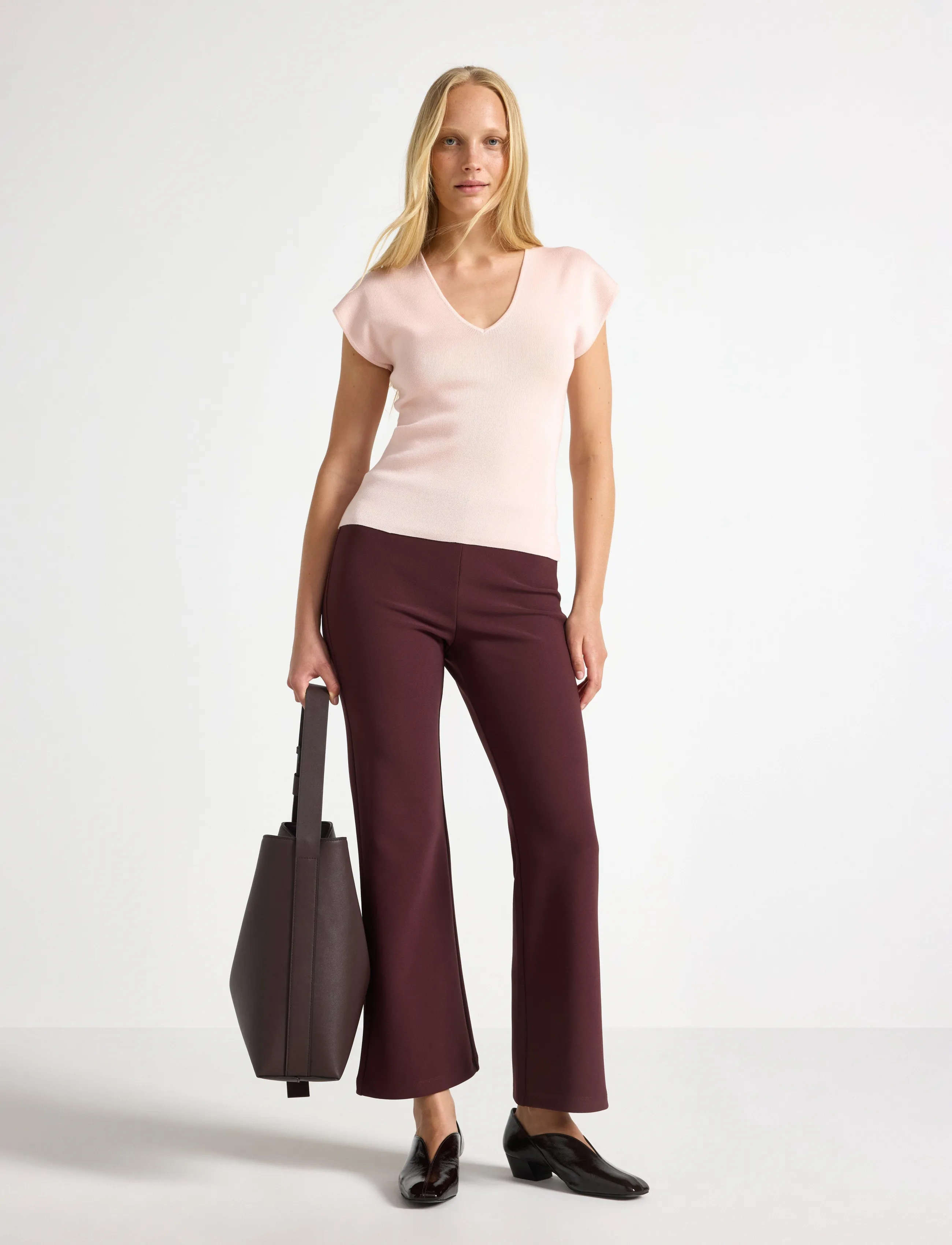 Lindex Flared cropped trousers - Lindex - DARK DUSTY RED / burgundy