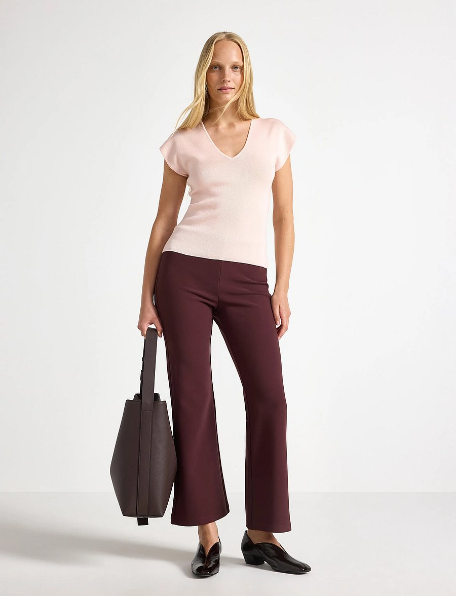 Lindex - Flared cropped trousers - flare bukser - dark dusty red - 0
