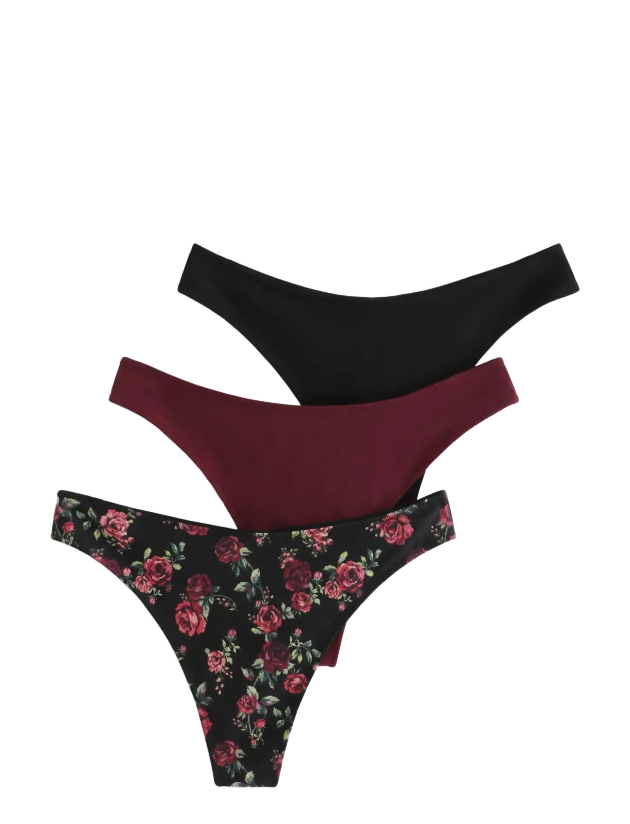 Lindex - 3-pack thong with low waist - dark dusty red - 1