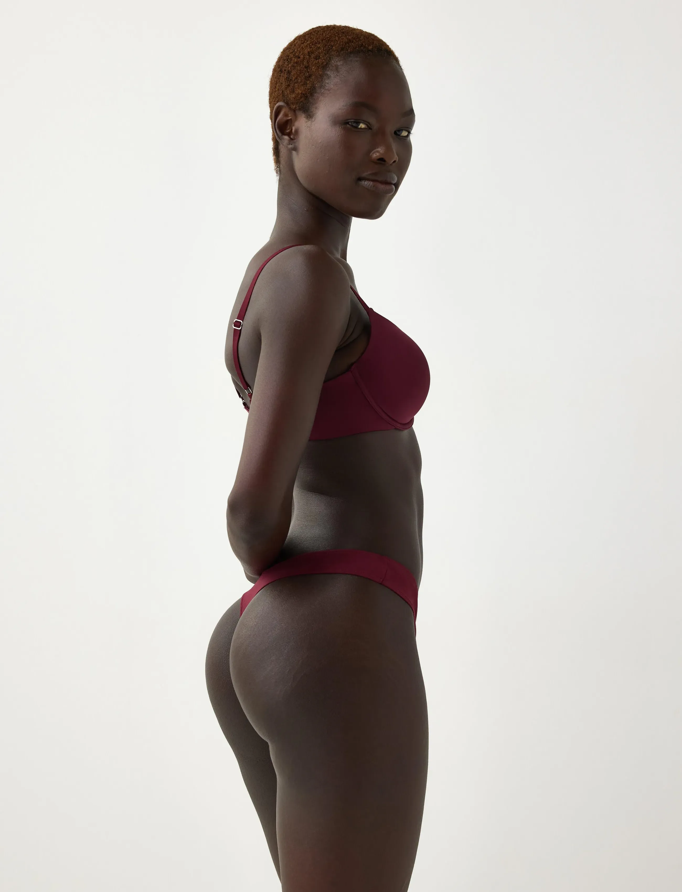 Lindex - 3-pack thong with low waist - dark dusty red - 3