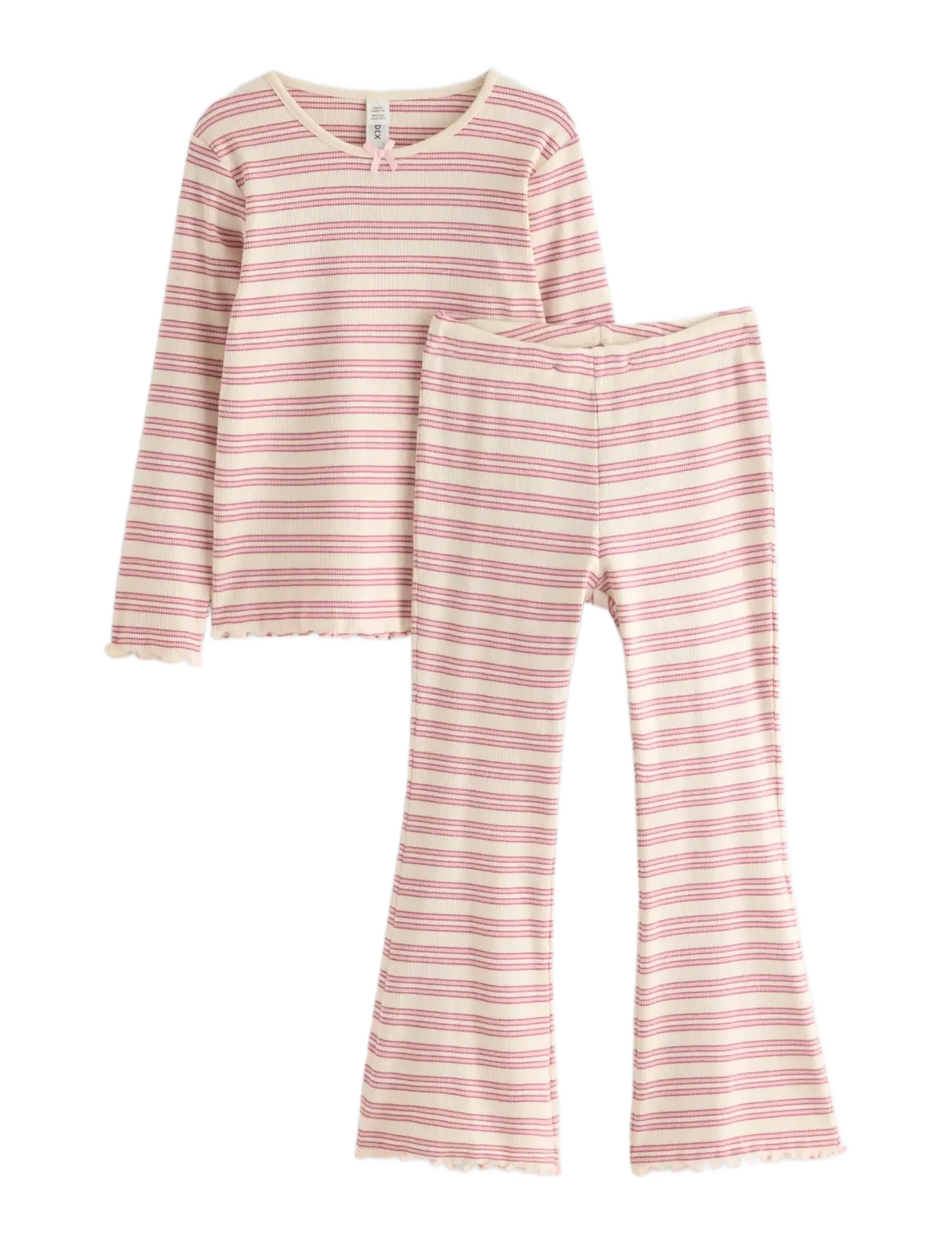 Lindex Pyjama Set, Børn, Stribet Flared Pyjamas Sæt, Pink, Str: 122/128