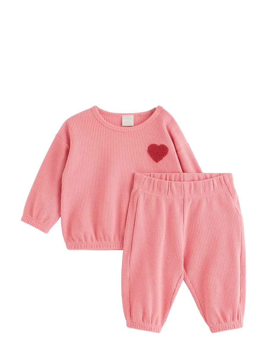 Lindex - Set with waffled sweatshirt and trousers - pikkade varrukatega t-särkide komplektid - light dusty pink - 0