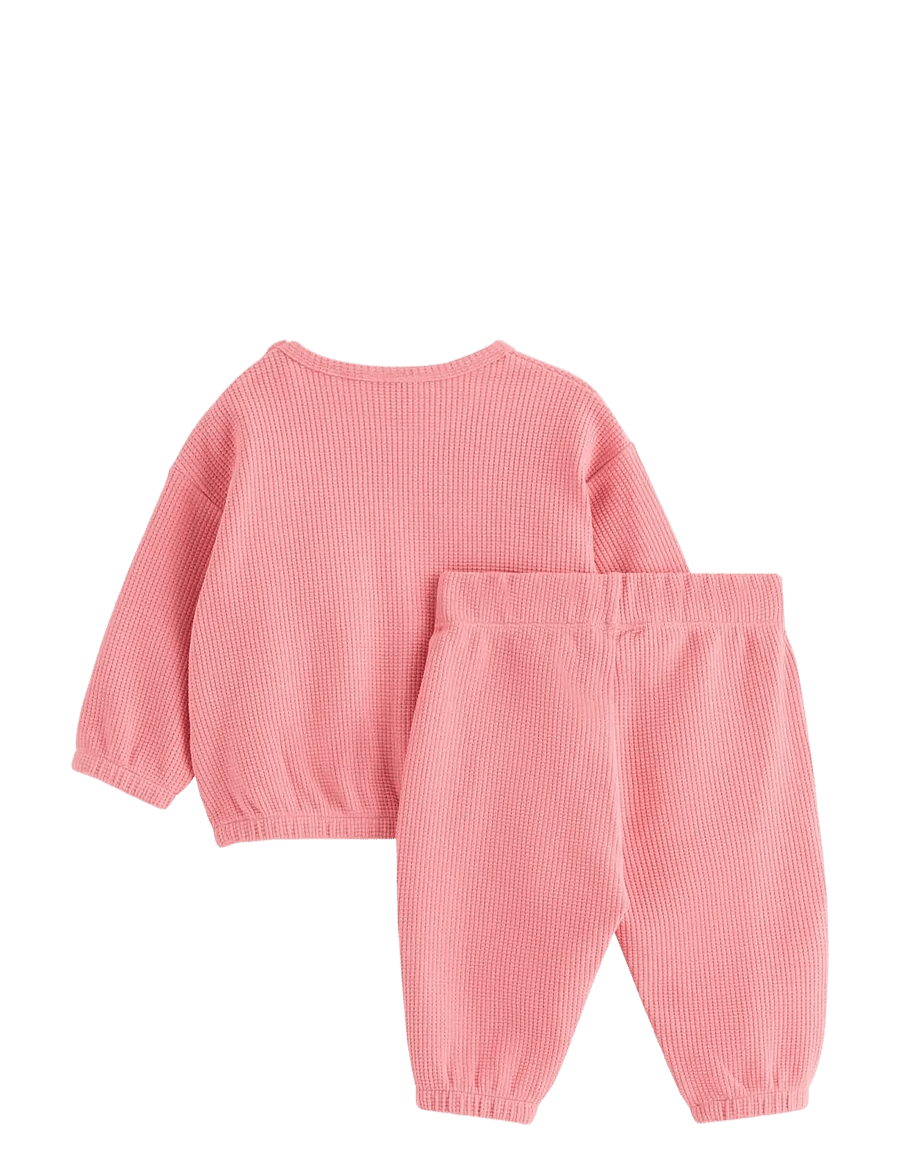 Lindex - Set with waffled sweatshirt and trousers - pikkade varrukatega t-särkide komplektid - light dusty pink - 1