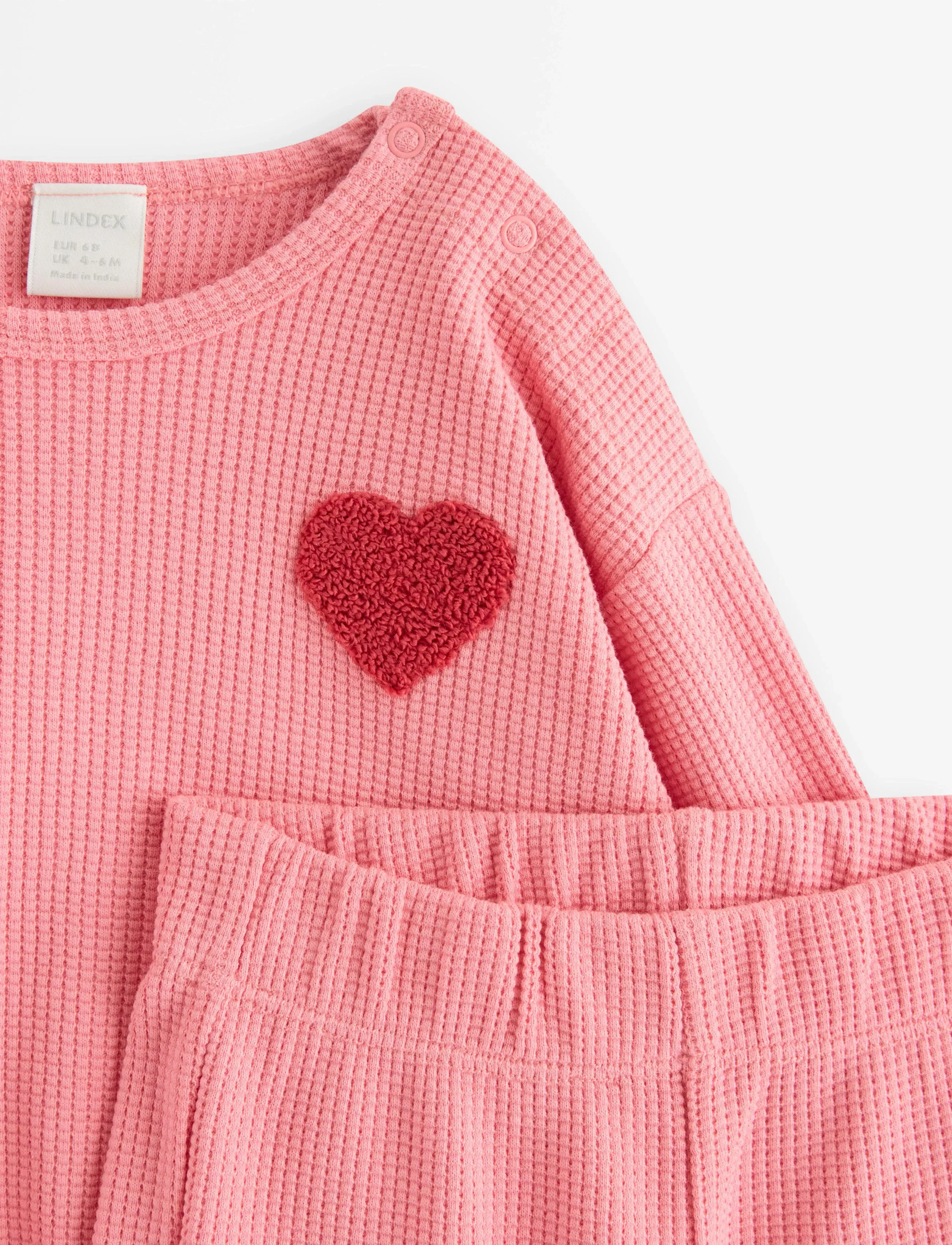 Lindex - Set with waffled sweatshirt and trousers - pikkade varrukatega t-särkide komplektid - light dusty pink - 2