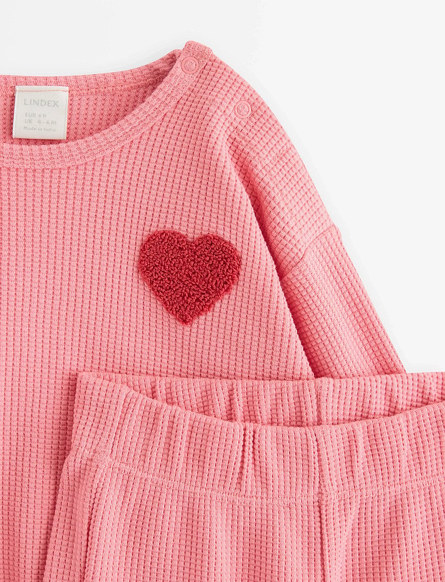 Lindex - Set with waffled sweatshirt and trousers - pikkade varrukatega t-särkide komplektid - light dusty pink - 2