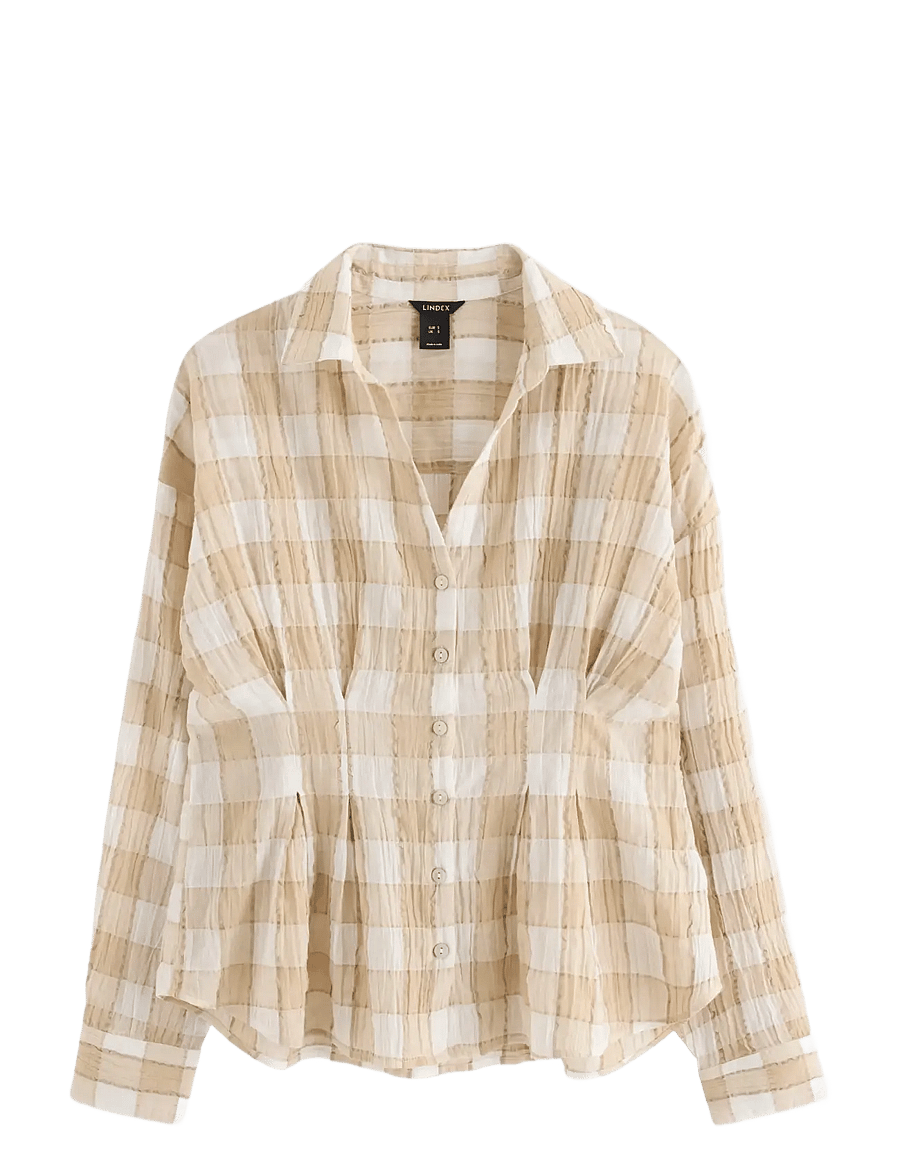 Lindex - Blouse with fitted waist - langärmelige blusen - beige - 1