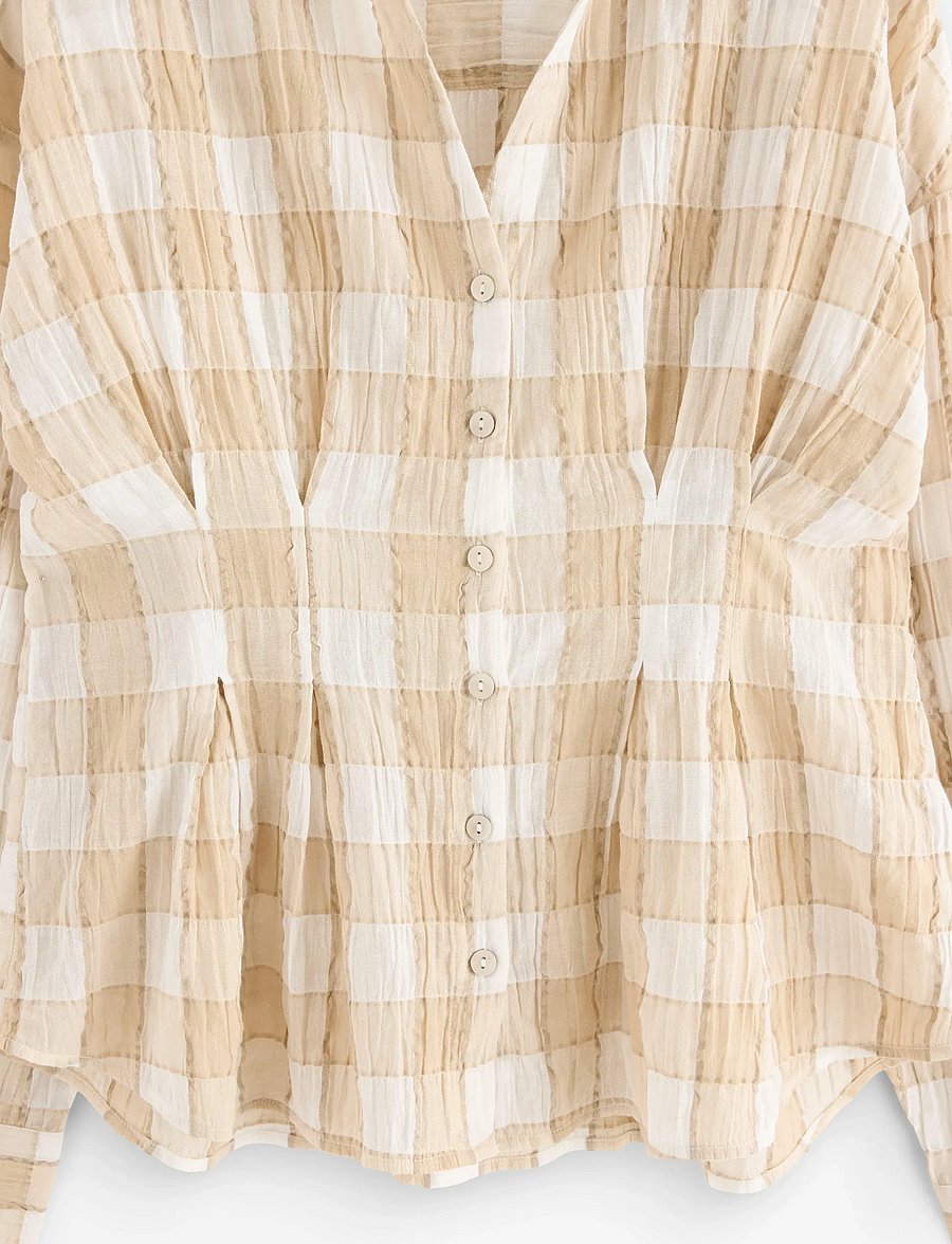 Lindex - Blouse with fitted waist - langärmelige blusen - beige - 5