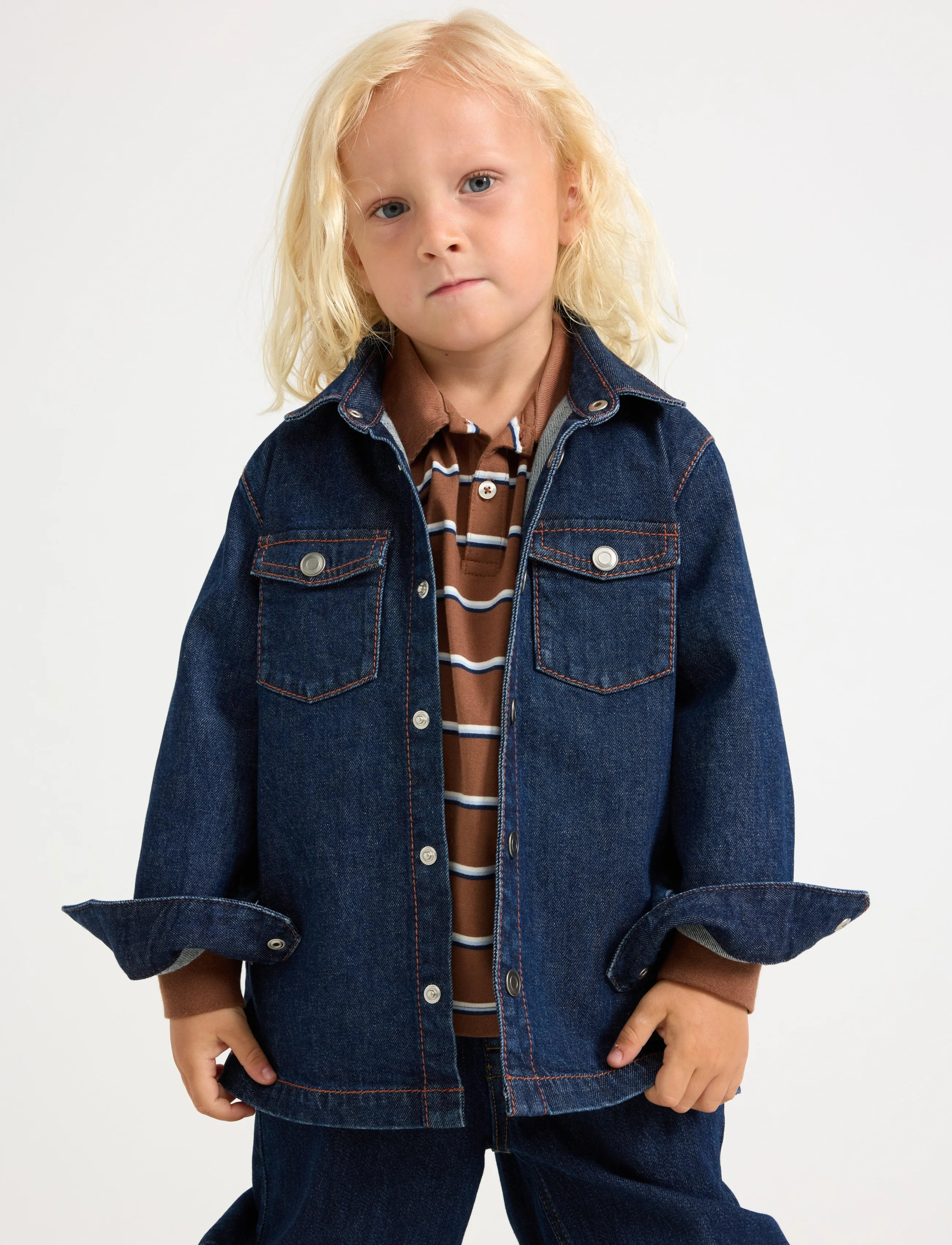 Lindex Long-Sleeved Denim Shirt, 104, Blue, Skjorter > Langærmede Shirts, Børn