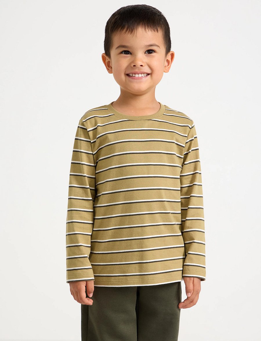 Lindex - Striped long-sleeved top - langärmelig - khaki - 0